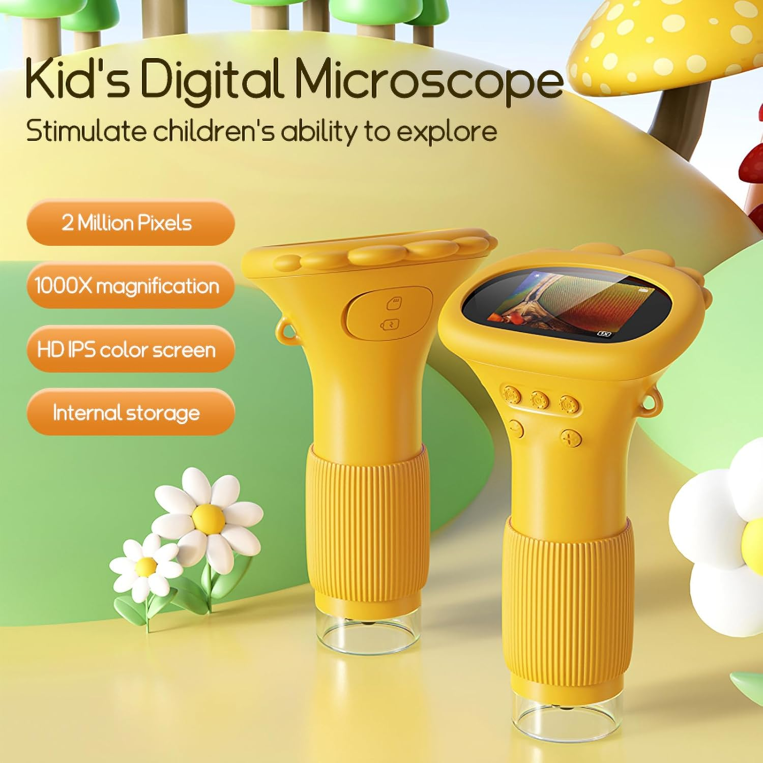Kids Microscope Pocket Microscope - 1000X Portable Microscope for Kids | Photo and Video Mini Microscope | 2'' Digital Little Scientist Microscope for Kids over 3 Years Old image number 2