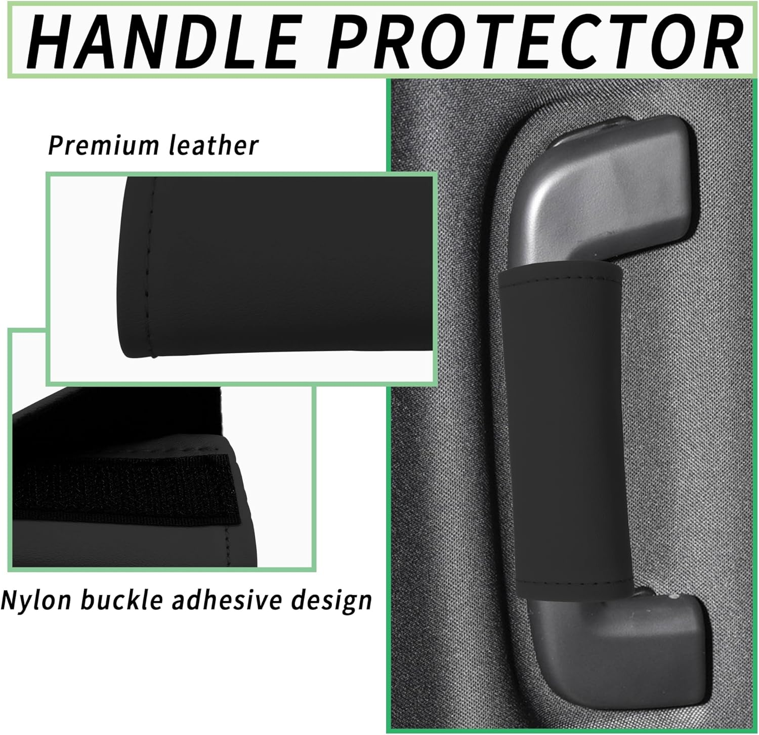 2PCS Leather inside Car Door Handle Protector,Colorful Car Handle Cover for Car Decorations & Door Pull Handle Protections,Universal Interior Car Door Handle Scratch Protector (Black) image number 2