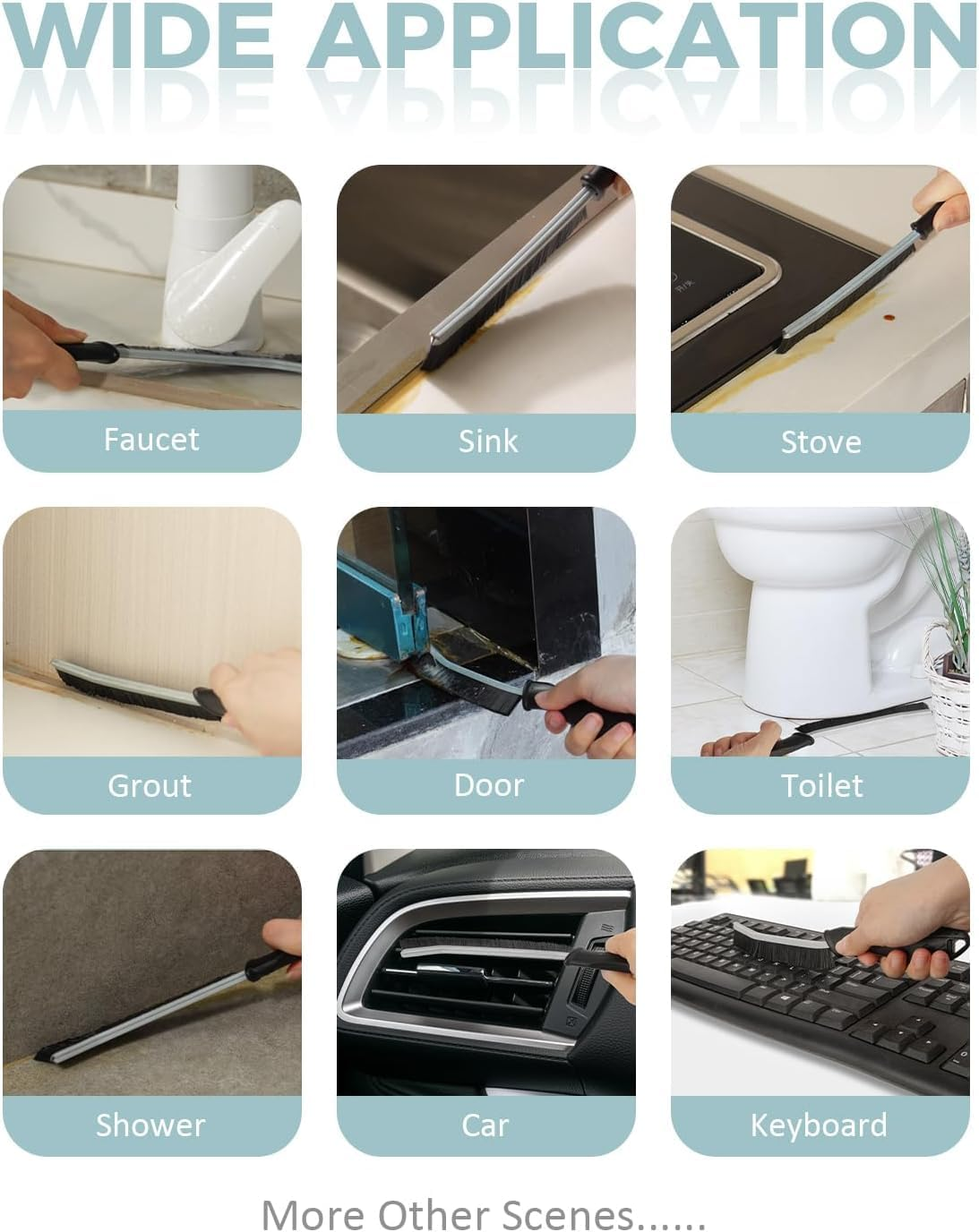 Crevice Cleaning Brush Set, Hard Bristle Multifunctional Gap Scrubber, Black, 3 Pack, for Window Tracks, Faucets, Bathroom, Kitchen, Home image number 1