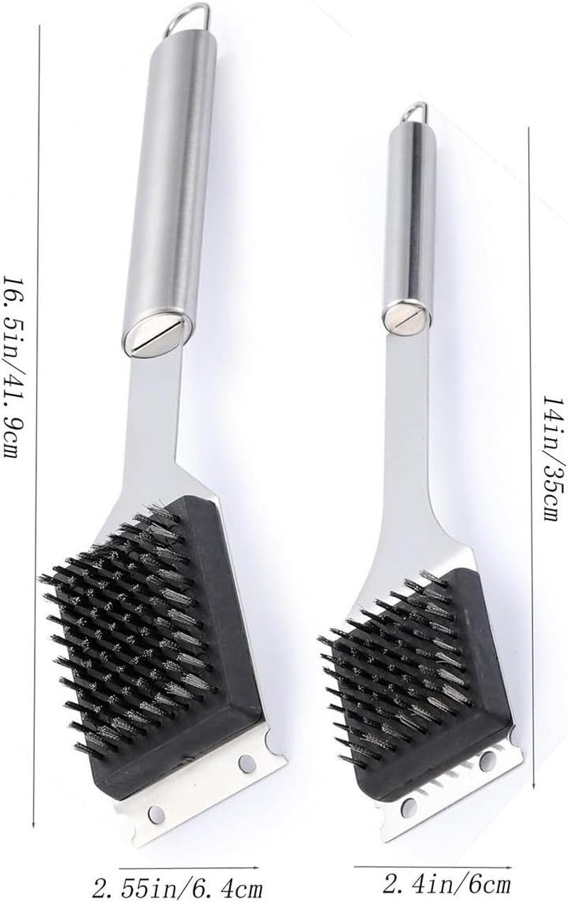 Hysgscwd 2 Pcs Grill Brush and Scraper, 16.5 in and 14 in Grill Cleaning Brush BBQ Accessories, 304 Stainless Steel Wire BBQ Grill Brush for Outdoor Grill, Safe Barbecue Cleaner Brush with Extended image number 5