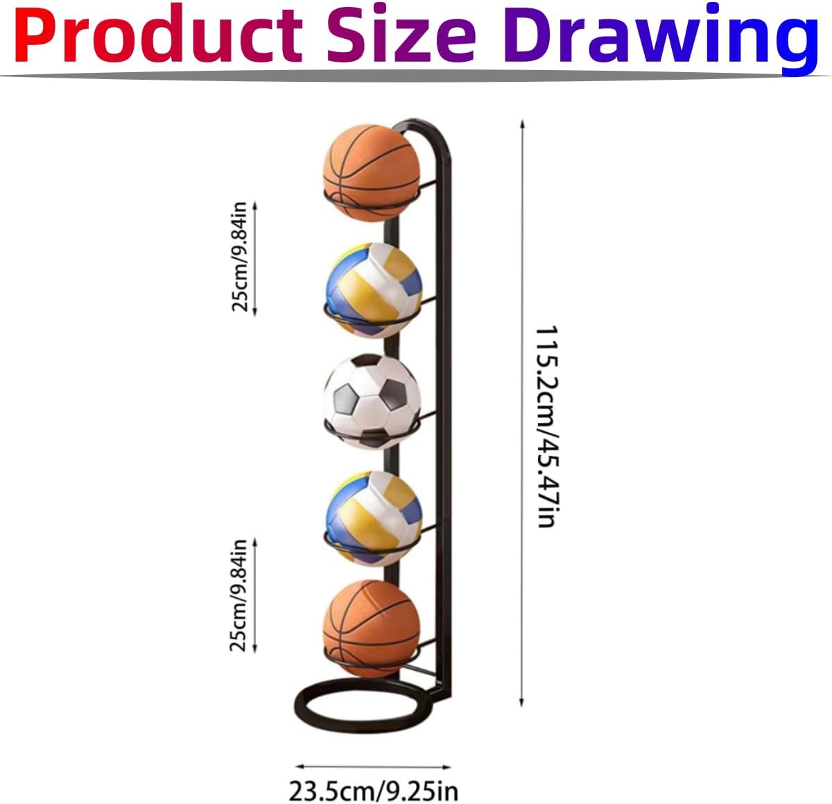 Vertical Basketball Storage Rack,Klhcduo 5-Layer Independent Football Stand Ball Rack, Detachable Vertical Display Rack, Used for Basketball Volleyball Football Rugby Badminton image number 4
