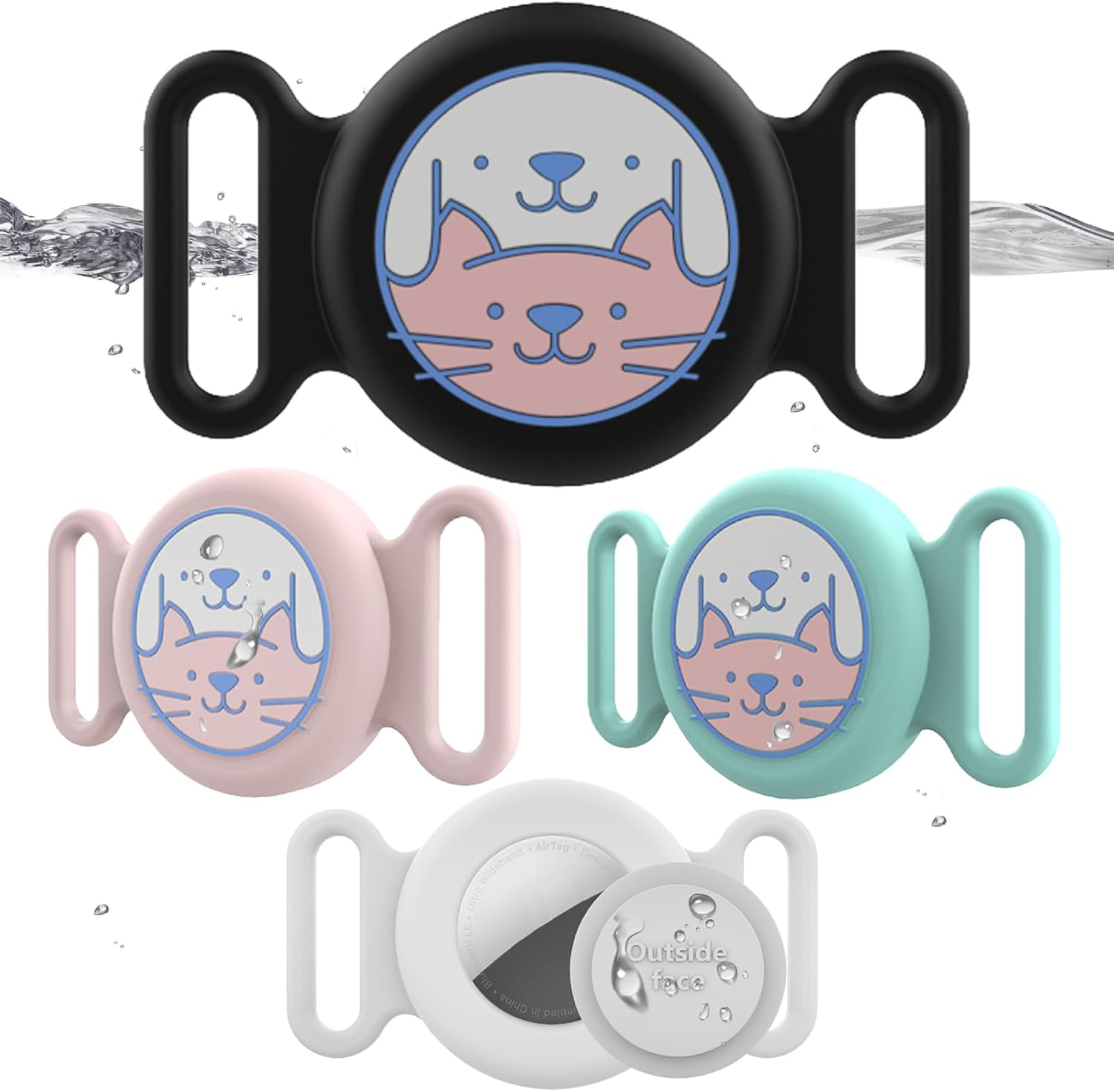 JOWILIN 4 Pack Airtag Cat Dog Collar Holder, 4 Colors Pet Tracker Case Cover Compatible for Apple Airtag, Waterproof & Scratch-Resistant Soft Silicone Protective Case for Air Tag (No Included) image number 2
