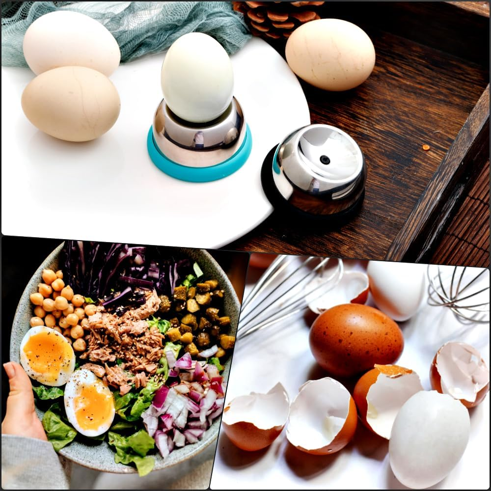 Chaleemoo Egg Piercer for Raw Eggs, Stainless Steel Egg Poker for Boiling Eggs, Great Eggshell Peeler Tool to Get Good Hard Boiled Eggs, Egg Hole Puncher Pricker with Retractable Pin, Black