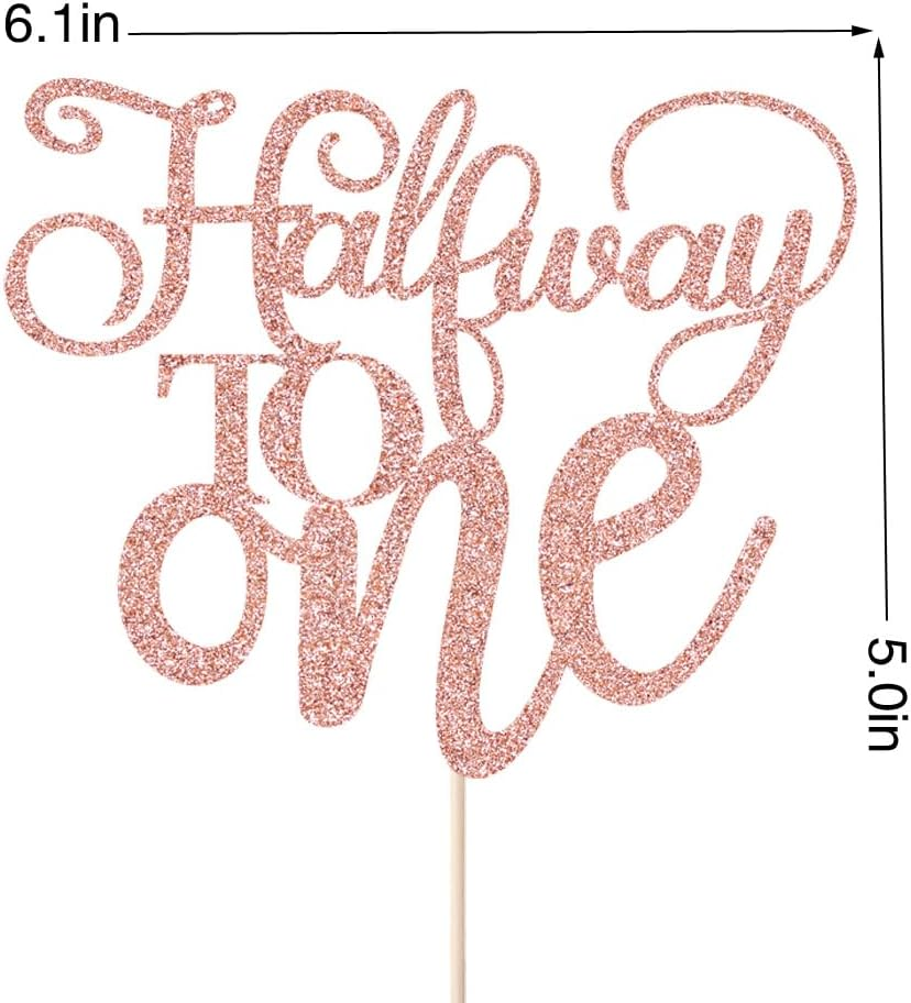 Half Way to One Cake Topper,Glitter 6 Months Birthday Decorations,Its My 1/2 Birthday Cake Topper,Baby Boy or Girl 6 Months Birthday Party Decoration Supplies (Rose Gold) - Gold image number 5