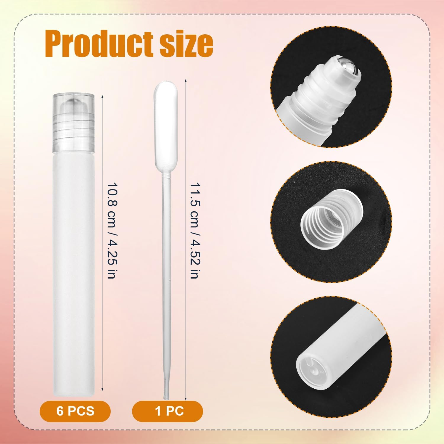 XIHIRCD 6Pcs Roller Bottles, 10Ml Potable Roller Containers with Dispenser Tube Refillable Cosmetic Matte Plastic Roller Bottles Essential Oil Roller Roller Ball Perfume Bottle for Travel image number 4