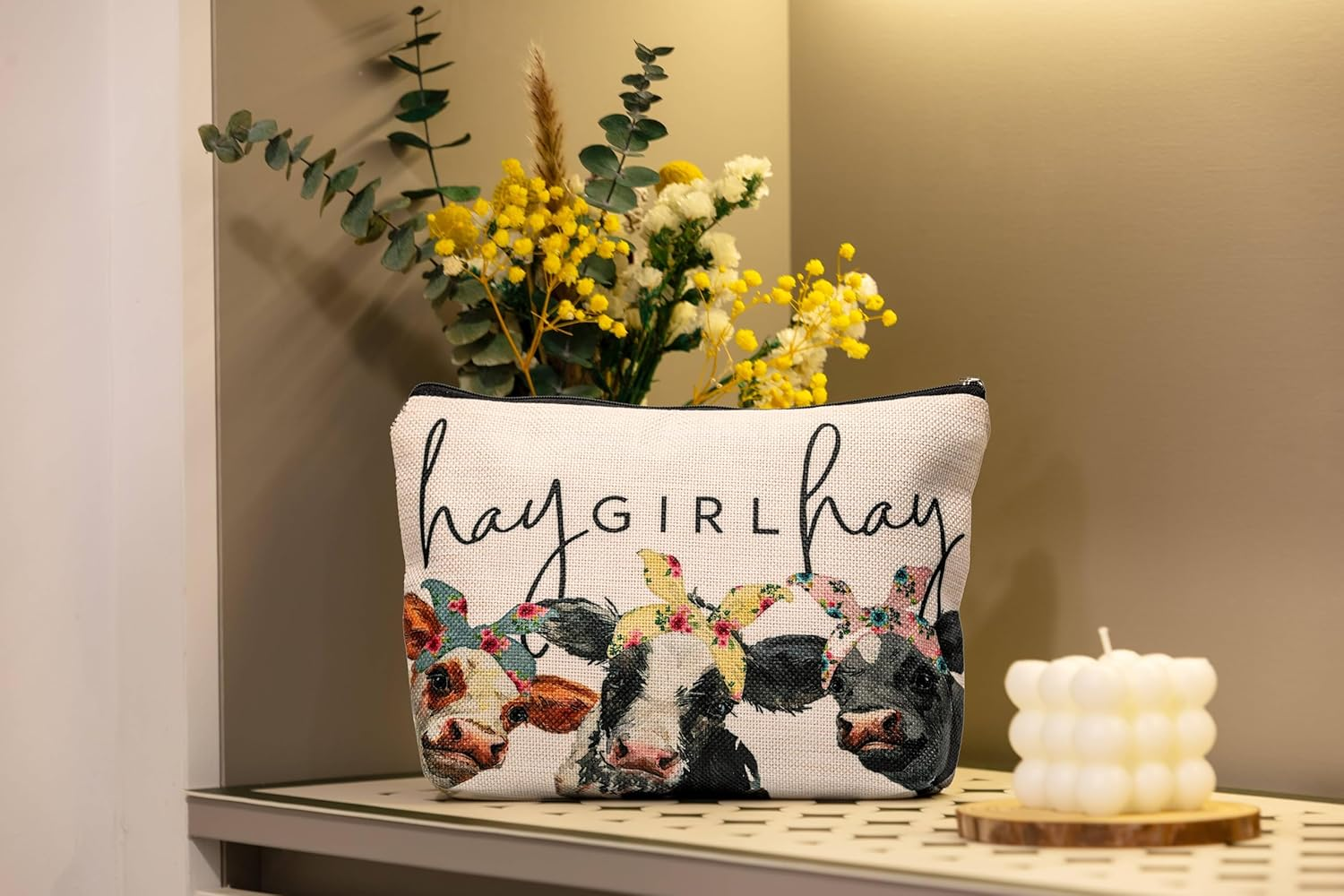 NEGIGA Cow Gifts,Western Makeup Bag,Cow Makeup Bag,Cow Print Stuff,Makeup Bags for Women, White2