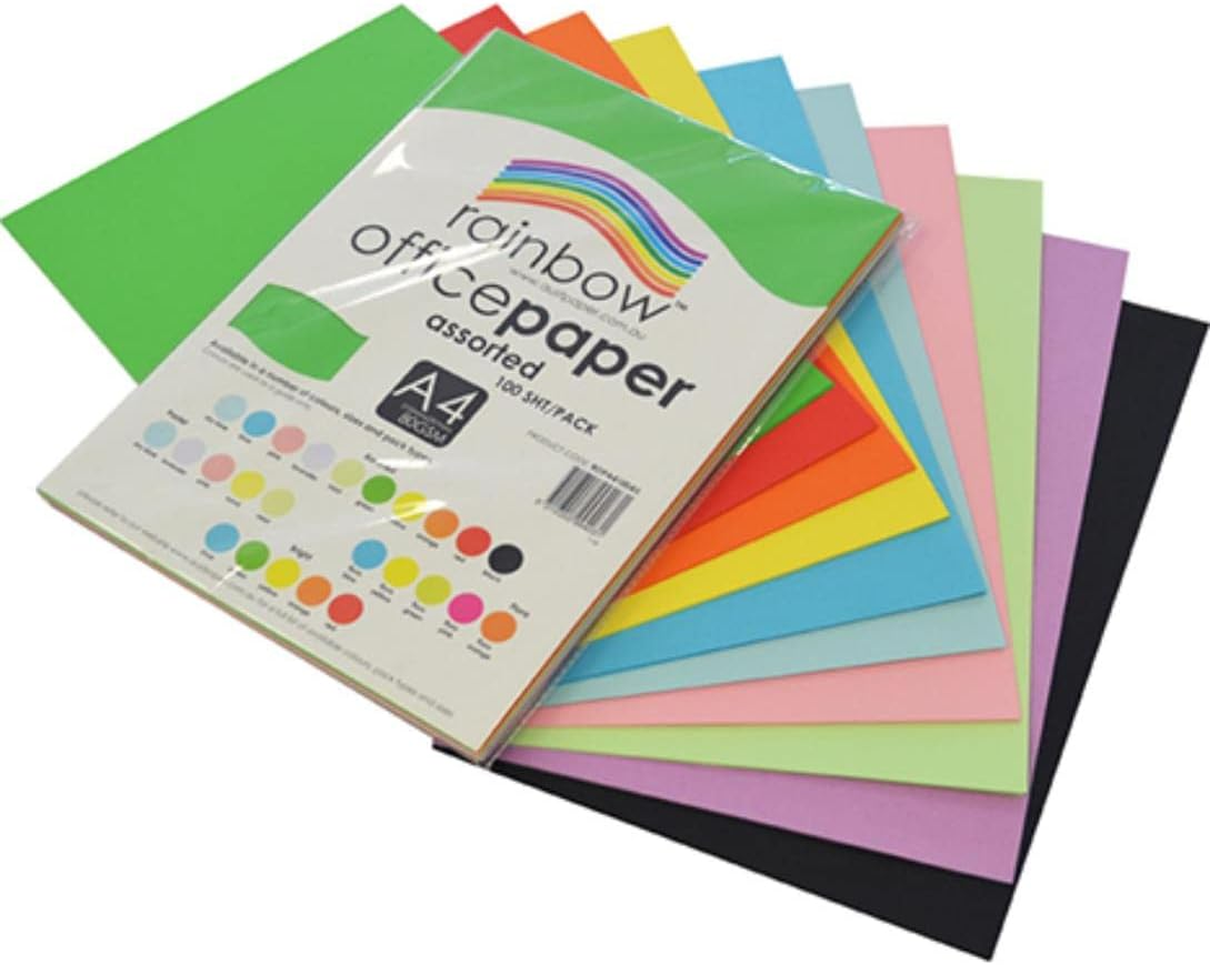 Rainbow A4 80Gsm Office Paper 100 Sheets, Assorted