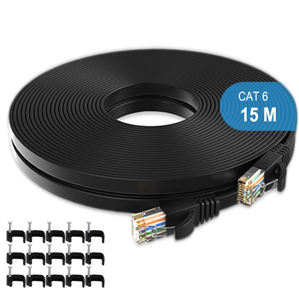 CAT6 Ethernet Cable, Cat6 Ethernet Cable High Speed with Network Patch Cords, LAN Cable with Rj45 Connector for Router Modem Faster than Cat 5E/Cat 5(Black, 15M) image number 1
