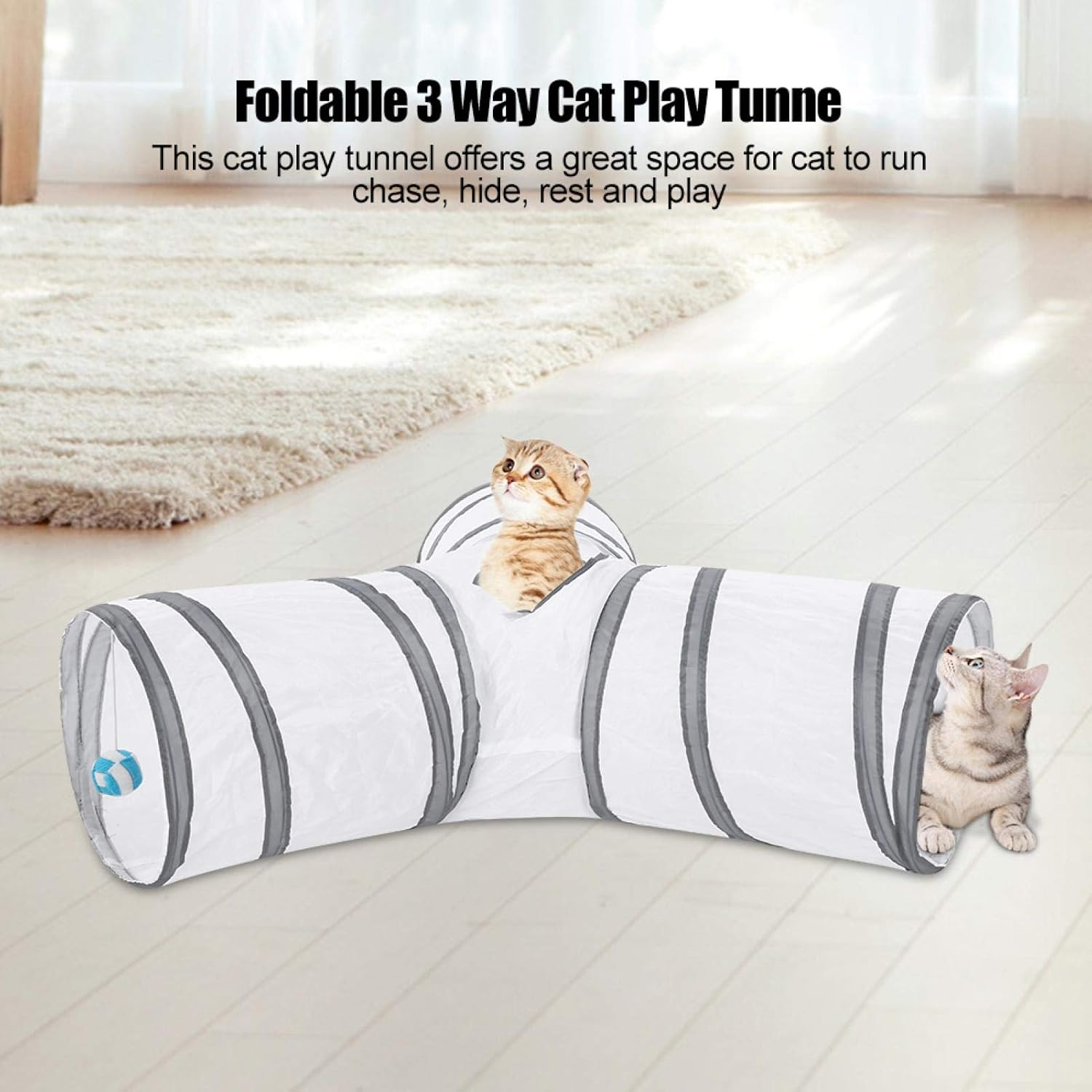 EVTSCAN Pet Cat Tunnel, 4 Color Foldable Collapsible 3 Way Play Toy, Tube Fun for Rabbits, Kittens, and Dogs Pet Interactive Training Toy(White) image number 1
