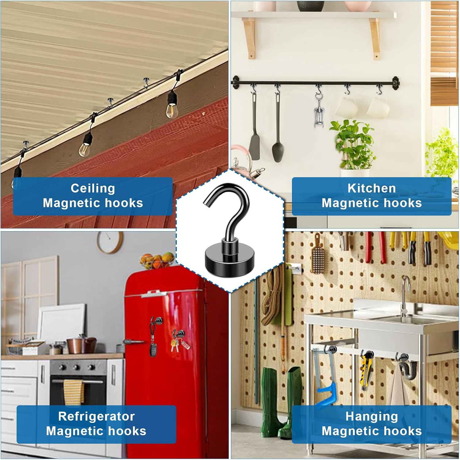 LOVIMAG Black Magnetic Hooks, 30Lbs Strong Magnetic Hooks Heavy Duty with Epoxy Coating for Refrigerator, Magnetic Cruise Hooks for Hanging, Classroom, Office, and Kitchen - Pack of 12 image number 3