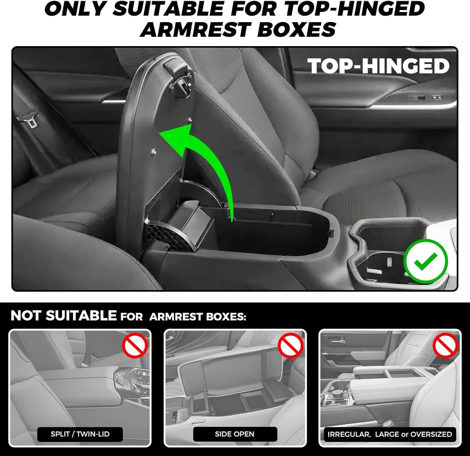 Upgraded Car Centre Console Cover, Universal Leather Memory Foam Armrest with Organizer with 2 Storage Bags, 2 Cup Holder and Tissue Box for Car, Suvs Black with Red Trim