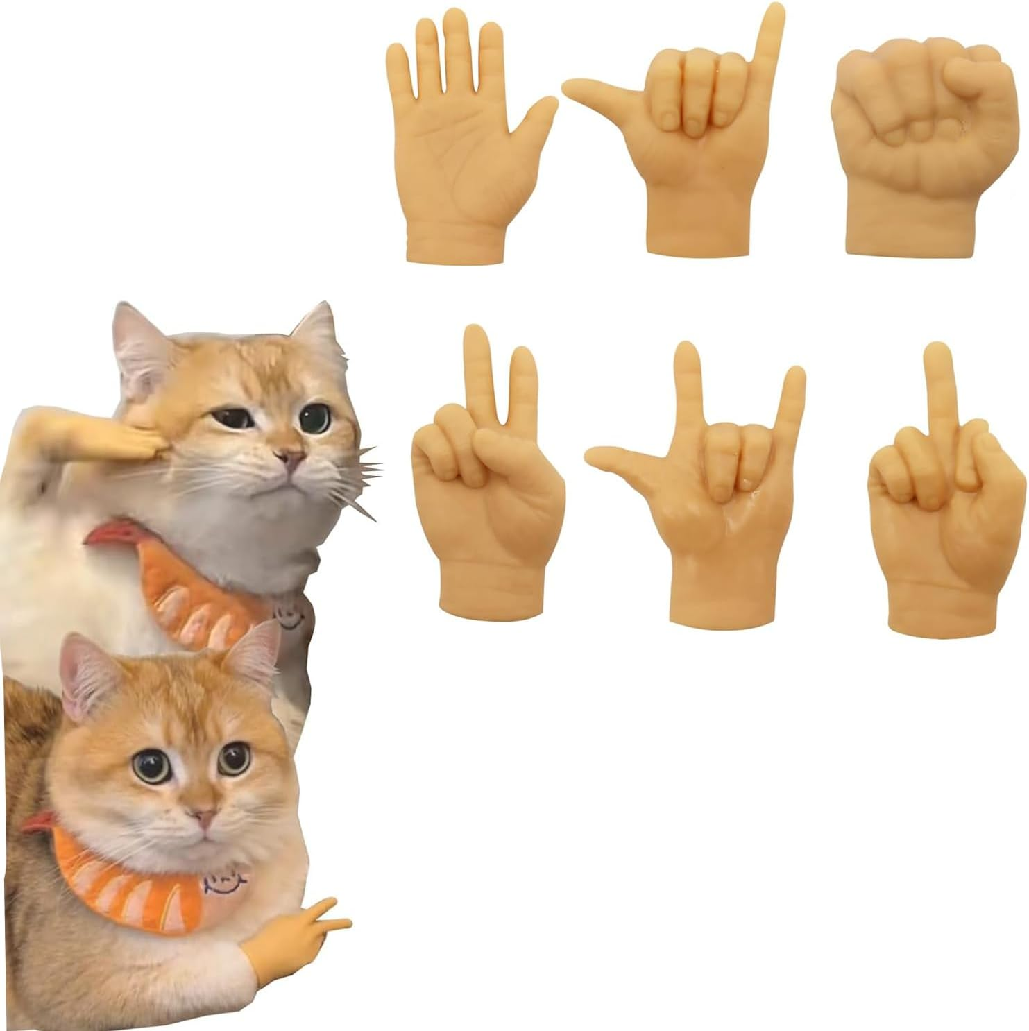 Coehaopike 6PCS Tiny Hands for Cats, Funny Little Hands for Cats, Rubber Finger Puppets for Cat Paws, Little Hands for Fingers, Stretchable Mini Hands for Cats, Cat Interactive Toy image number 5