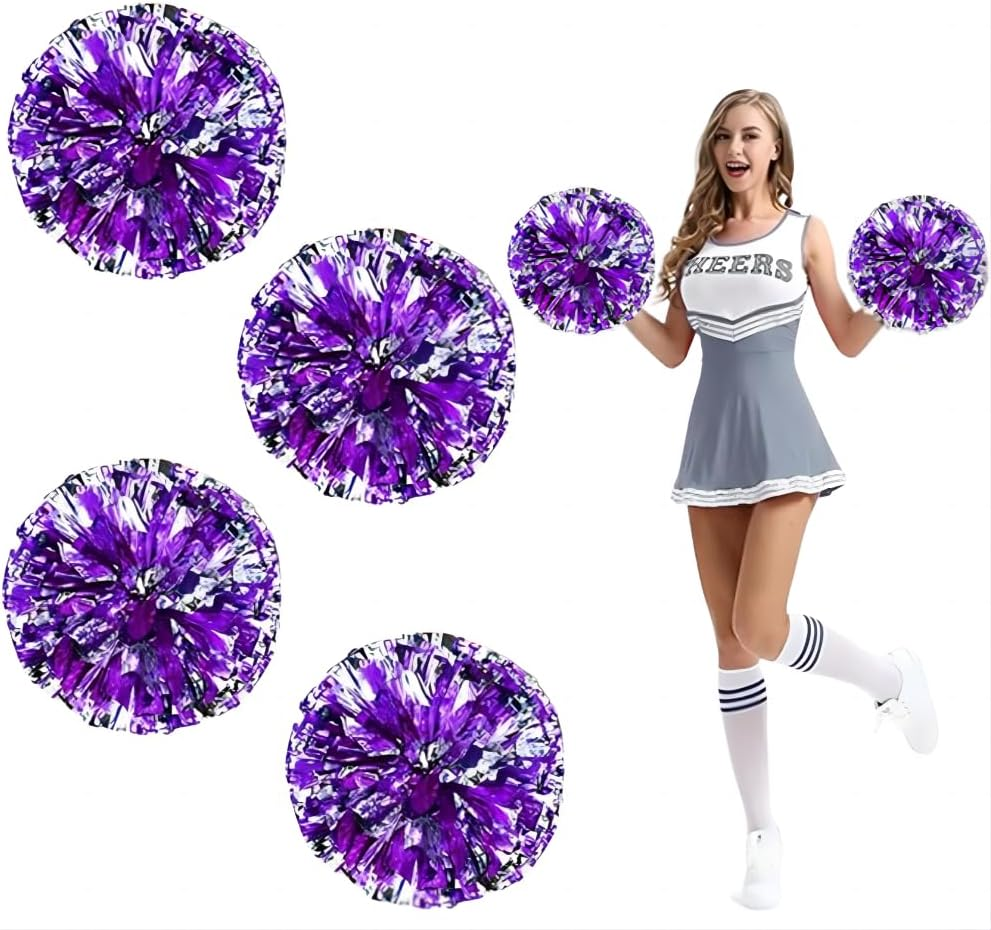 Cheerleading Pom with Handle Bulk Metallic Foil Plastic 4PCS Poms Sports Dance Cheer Pompoms Cheering Squad Poms for Kids Adults Team Game Party image number 1