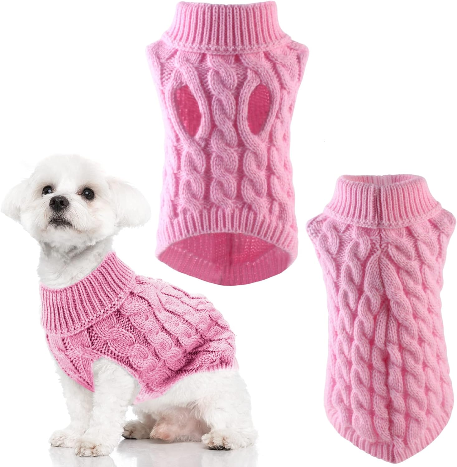 Dog Sweaters for Medium Small Dogs, Cat Sweater Dog Clothing Dog Jumper Puppy Turtleneck Knitted Dog Outfit Pet Twist Striped Vest Cute Warm Winter Clothes for Chihuahua, Dachshund (Pink, Medium) image number 2