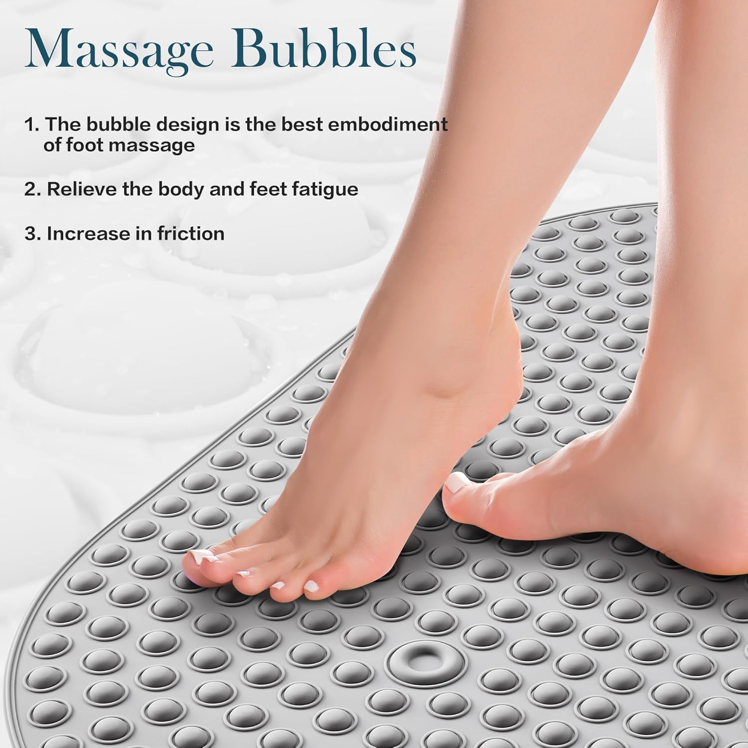 Joiyota Silicone Bath Mat for Tub Non Slip, Bubble Massage anti Slip Shower Mat with 27 X 15 Inches for Easy Storage, Washable Bathtub Floor Mats for All Ages, Grey, Oval - Rainbow image number 2