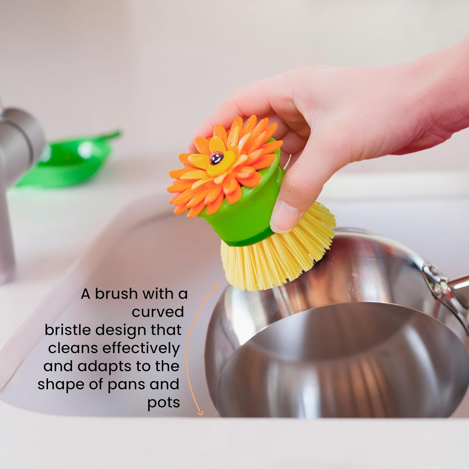 Vigar Flower Power Palm Dish Brush with Holder, Orange (2 Pieces) image number 1