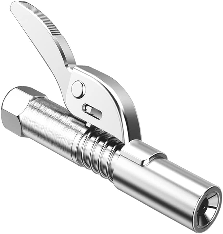 Grease Gun Coupler, 1 Pack High Pressure Grease Nipple Compatible with All Grease Guns 12,000 PSI, Heavy-Duty Quick Lock and Release Grease Coupler, 1/8" NPT Fits All Grease Gun Tips Silver image number 1