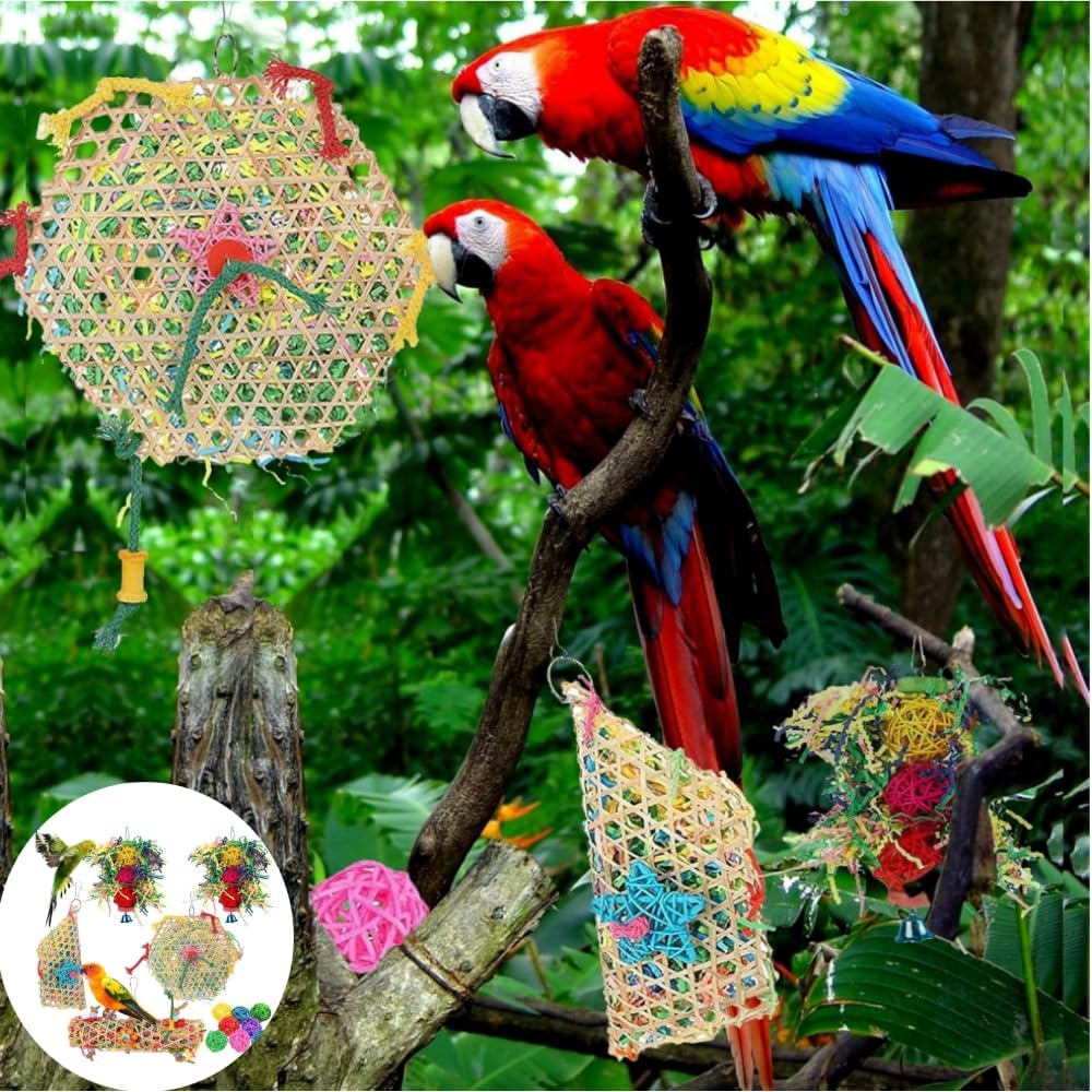 FUNNTY Bird Toys,13Pcs Bird Chewing Toys,Parakeet Shredding Foraging Toys,Hanging Foraging Colorful Parrot Toys,Bird Cage Accessories for Macaws,Lovebird,Cockatiel, African Grey Parrot, image number 1