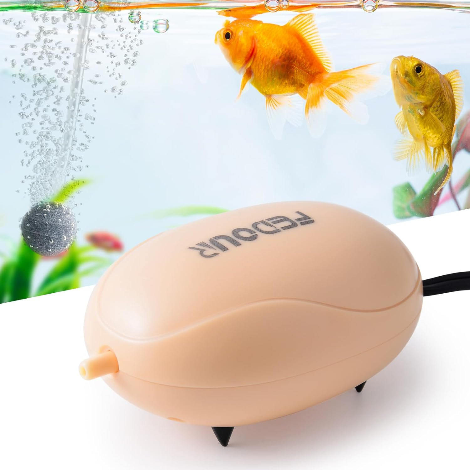 FEDOUR Mini Aquarium Air Pump, Quiet Fish Tank Oxygen Pump with Single Outlet, Aquarium Air Bubbler with Complete Accessories for up to 75L Fish Tanks, Betta Tanks, Shrimp Tanks image number 1