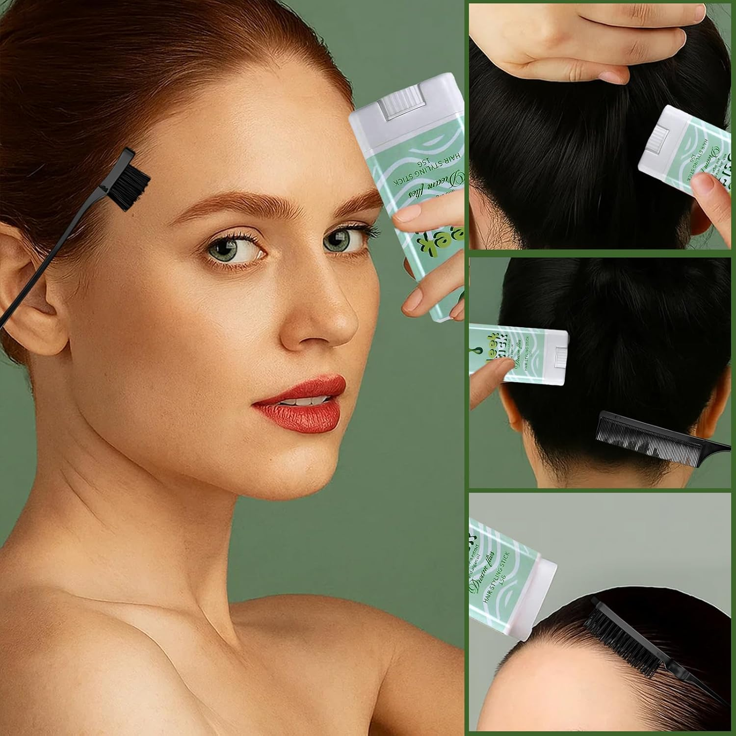 5PCS Slick Back Brush, Hair Wax Stick Set for Sleek Hairstyles, Black Hair Brush Kit with Aloe Vera Wax Sticks, Ideal for Flyaway Hair Control, Dance Performances and Hairstyling image number 6