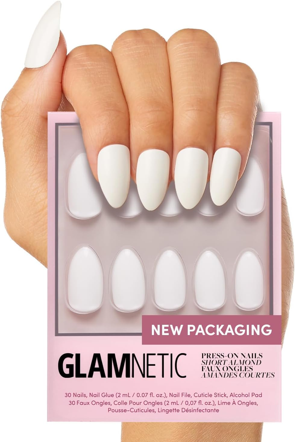 Glamnetic Press on Nails - Pure Intentions | Glossy, Semi-Transparent, Short round Nails, Reusable | 12 Sizes - 30 Nail Kit with Glue