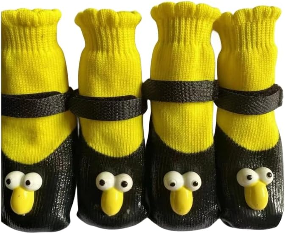 Dog Shoes, Dog Socks, Shoes, Anti-Slip, Small Dogs, Medium Dogs, Cute, Stylish, Pet Shoes, Socks Shoes, Scratch Resistant, Set of 4, Cute Dog Socks Shoes (Yellow, M) image number 1