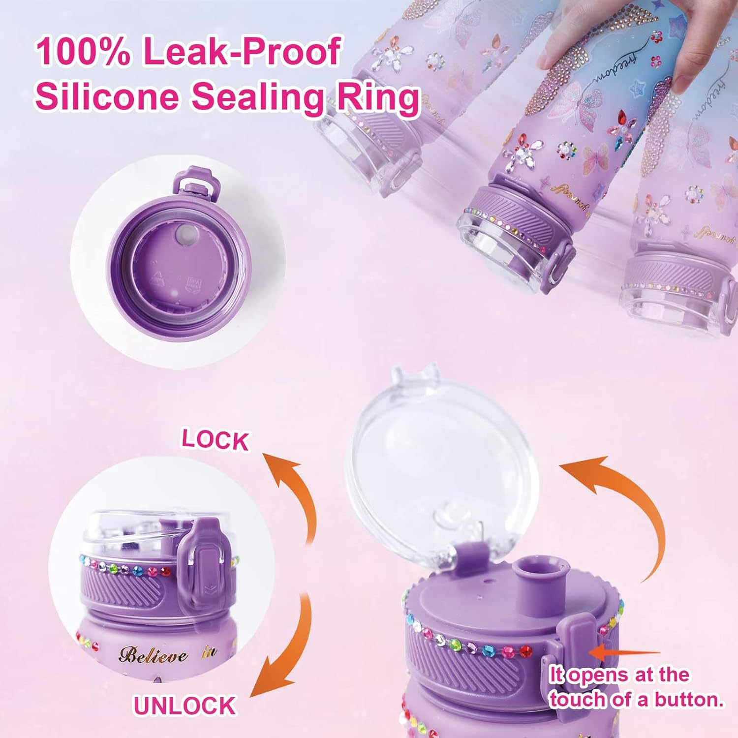 Decorate Your Own Water Bottle Kits for Girls Age 4-13, Butterfly Gem Diamond Painting Crafts, Kids Arts and Crafts Girls Gifts Toys for 3-12 Year Old Girls Birthday Gifts (Butterfly 600Ml) image number 4