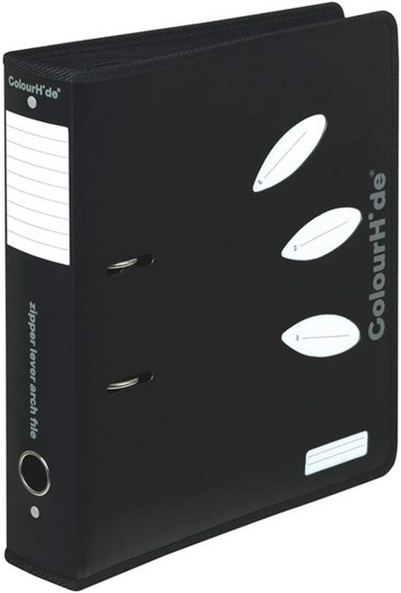 Colourhide A4 Binder 70 Mm Zipper Lever Arch, Black 6609002J