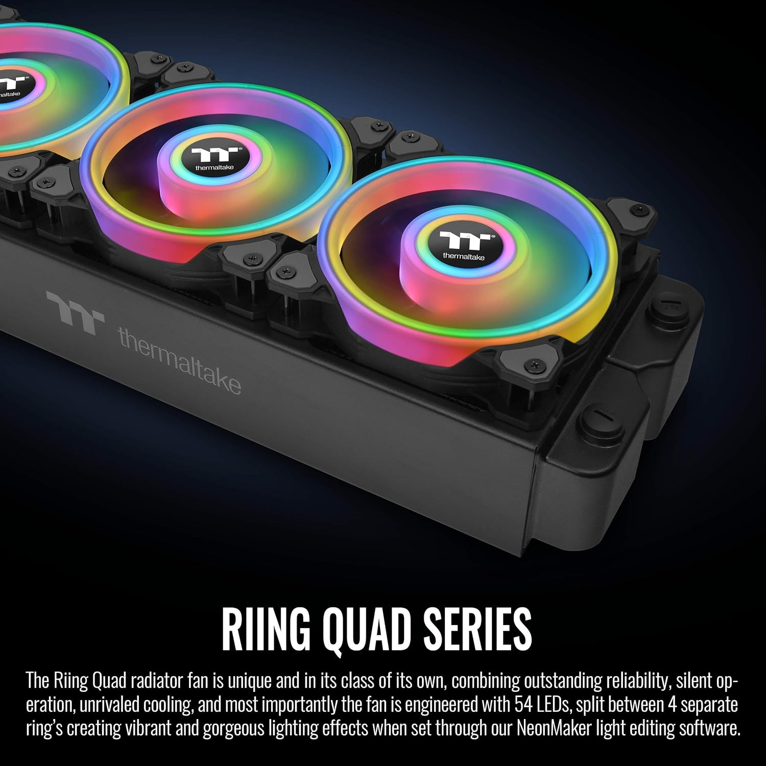 Thermaltake Riing Quad 120Mm 16.8 Million RGB (Alexa, Razer Chroma Sync-Able), 4 Light Rings 54 Addressable LED, 9 Blades Hydraulic Bearing Case/Rad Fan (NO Controller),1-Pack, CL-F088-PL12SW-C, Black image number 2