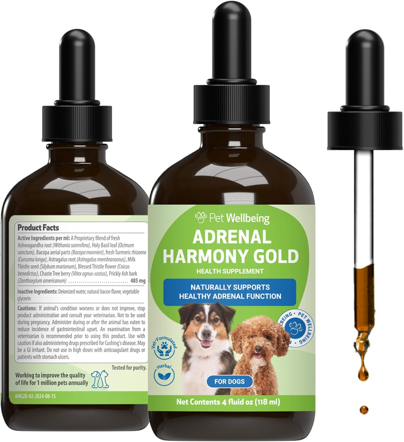 Pet Wellbeing Adrenal Harmony Gold for Dogs - Vet-Formulated - Adrenal Gland Supplement for Dogs, Ashwagandha, Astragalus, Bacopa, Holy Basil - Herbal Supplement &ndash; 4 Oz (118 Ml) image number 4