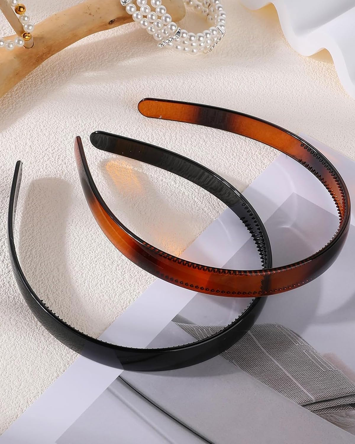 IPNSDON 2 Pieces Hair Scrunchies, Double Row Hair Scrunchies, Non-Slip Hair Ties, Toothed Black and Brown Hair Scrunchies Accessories, Hair Ties for Women, DIY Hair Accessories with Pink Comb image number 1