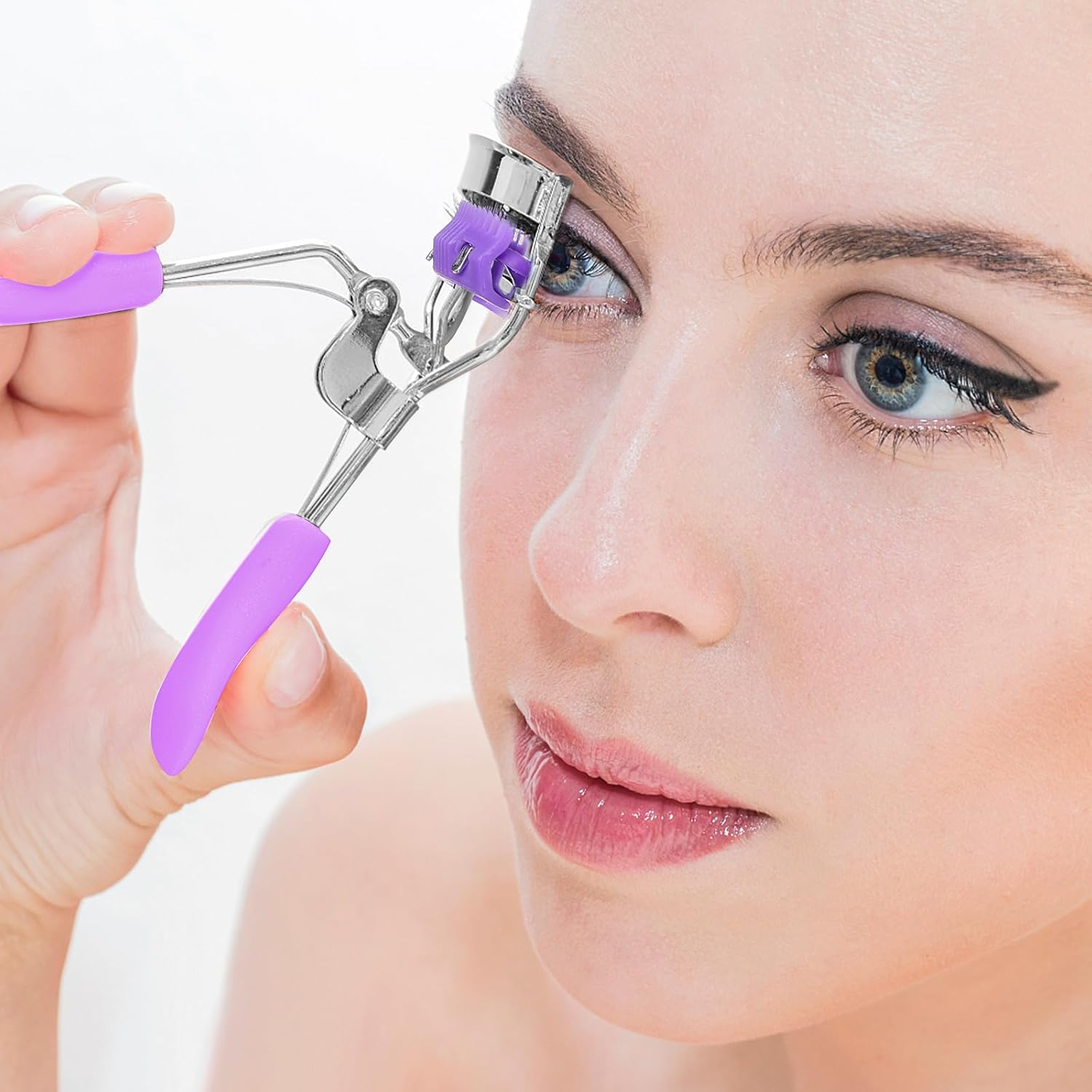 Sibba Professional Eyelash Curler for Women No Pinching or Pulling Durable Eyelash Curler Fits All Eye Shapes with 10 Pieces Silicone Refill Pads and Eyelash Brush (Rose Red)