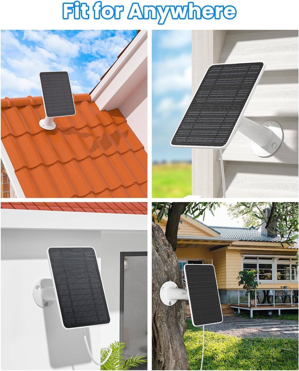 Solar Panel Charger Compatible with Arlo Essential 2K Outdoor(2Nd Gen)/Essential XL Camera(2Nd Gen)/Essential Spotlight, 5W Solar Panel with IP65 Waterproof 10Ft Micro USB-C Cable (2 Pack) image number 4