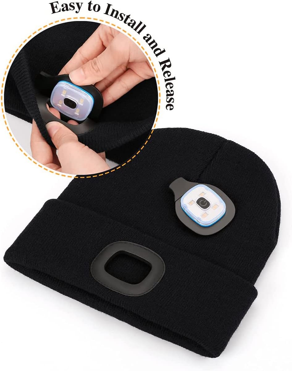 KAVAVO Beanie Hat with Light,Usb Rechargeable LED Lighted Beanie Cap,Unisex Winter Warmer Knit Cap Hat for Walking at Night,Fishing,Camping,Hunting image number 1