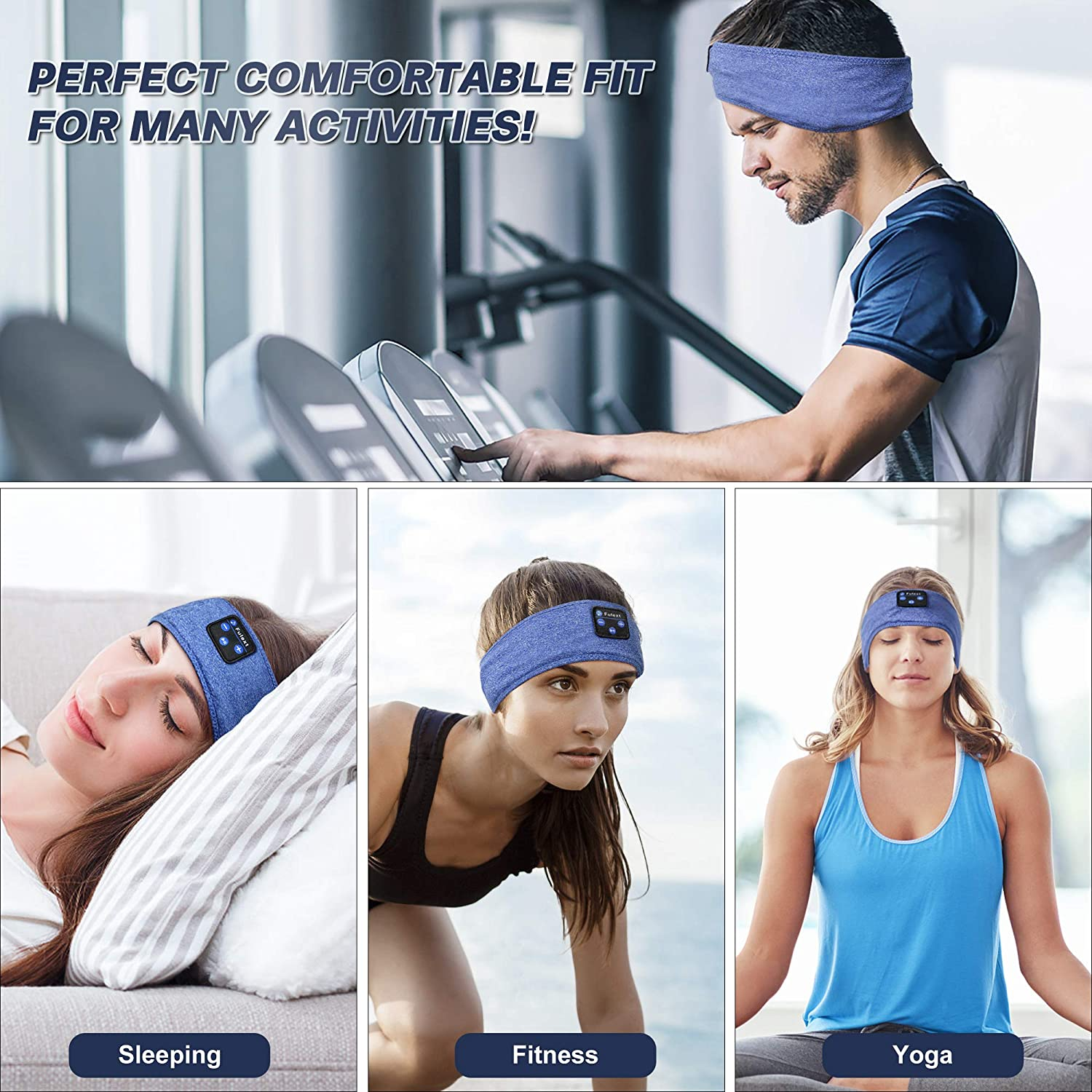 Sleep Headphones Bluetooth Sleeping Headband, Lavince Sleeping Headphones Music Sports Headphones Headband, Soft Bluetooth Headband for Side Sleepers, Birthday Christmas Sleeping Gifts for Women Men - Blue image number 4
