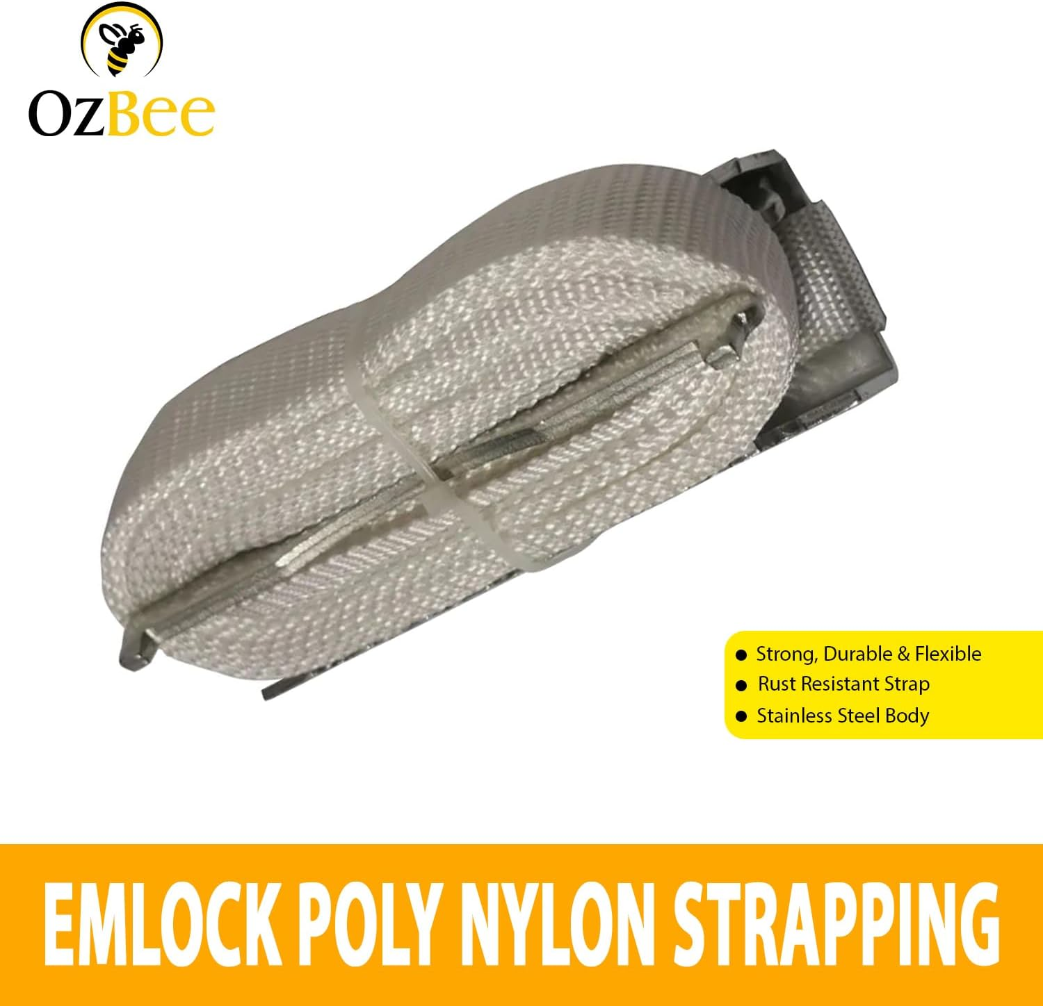 OZBEE Beekeeping Emlock Poly Nylon Strapping, Strong, Durable & Flexible for Firmly Securing Beehive Cargo - Beekeeping Equipment - Ideal Hive Fastener for Beekeeping - 3M Long - Enhance Hive Security image number 1