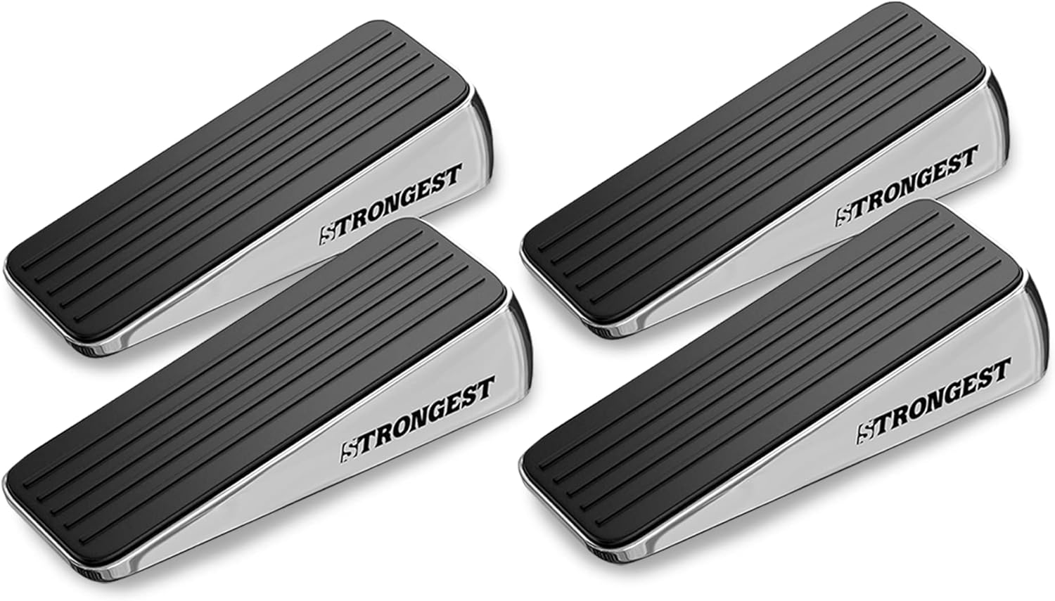 Strongest Door Stopper, Heavy Duty Door Stop Wedge Made of Premium Quality Zinc and Rubber Suits Any Door,Any Floor. Set of 2 plus Bonus Self Adhesive Wall Protectors (Black, 2 Pack)