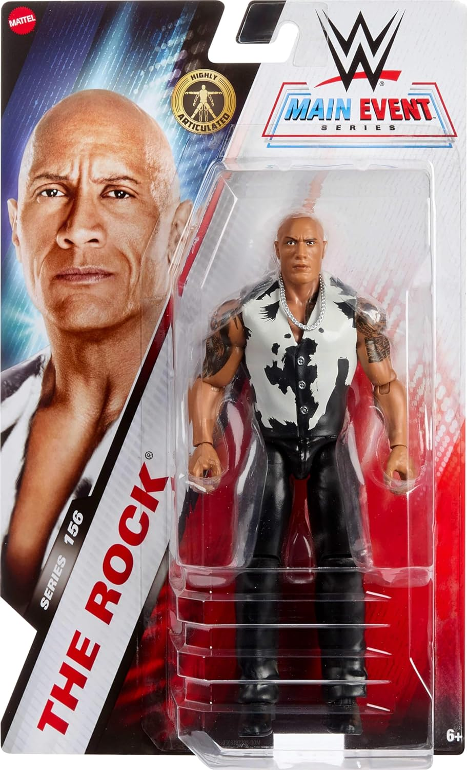 WWE the Rock Action Figure, Main Event Series #156, 6-Inch Collectible Superstar with 14 Articulation Points & Life-Like Look image number 5