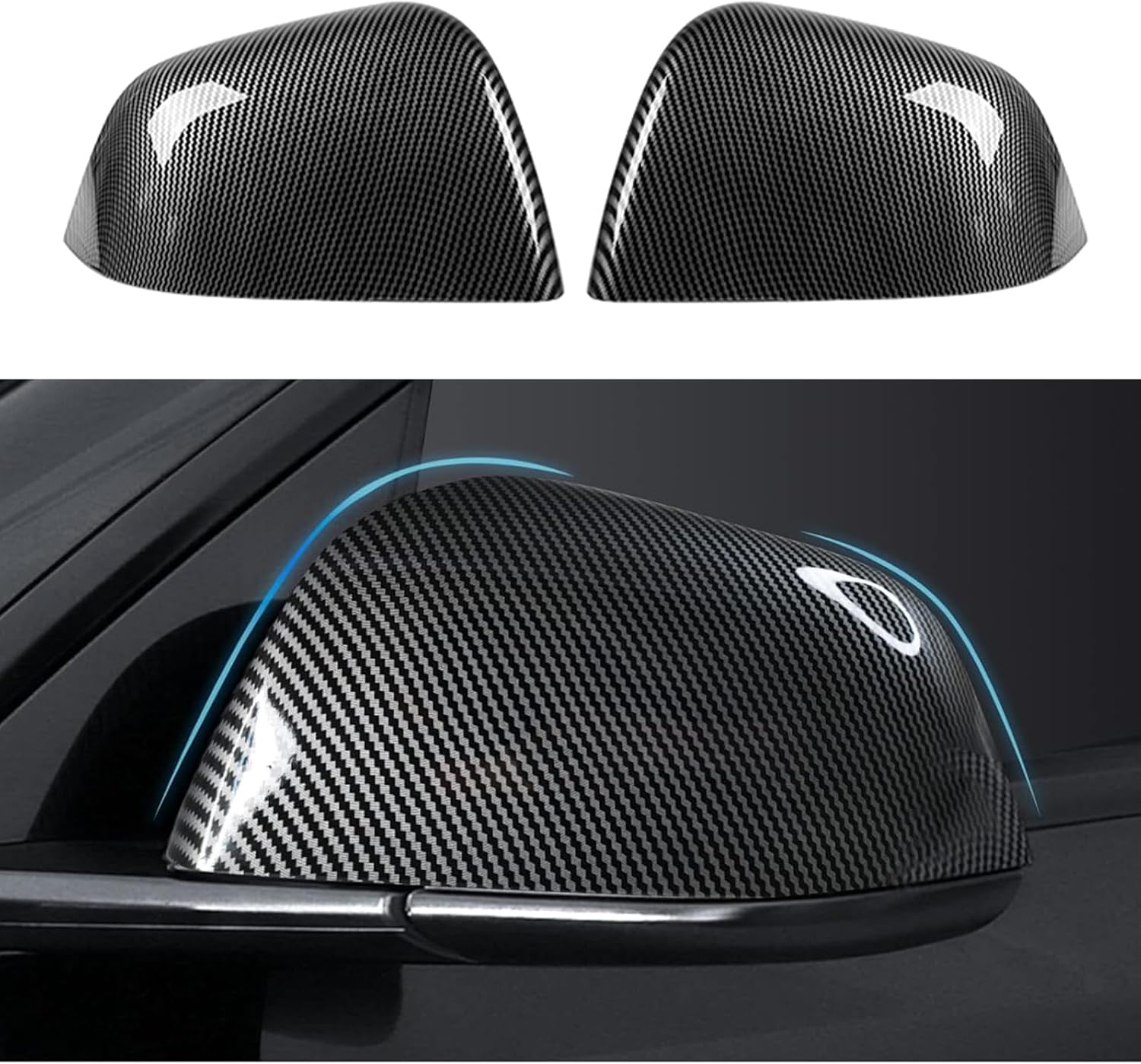 Fit Tesla Model Y Juniper Rearview Mirror Guard Cover,For ABS Side Mirroe Cover Exterior Accessories Compatible with Tesla Model Y Juniper 2025 2026(Glossy Carbon Pattern)