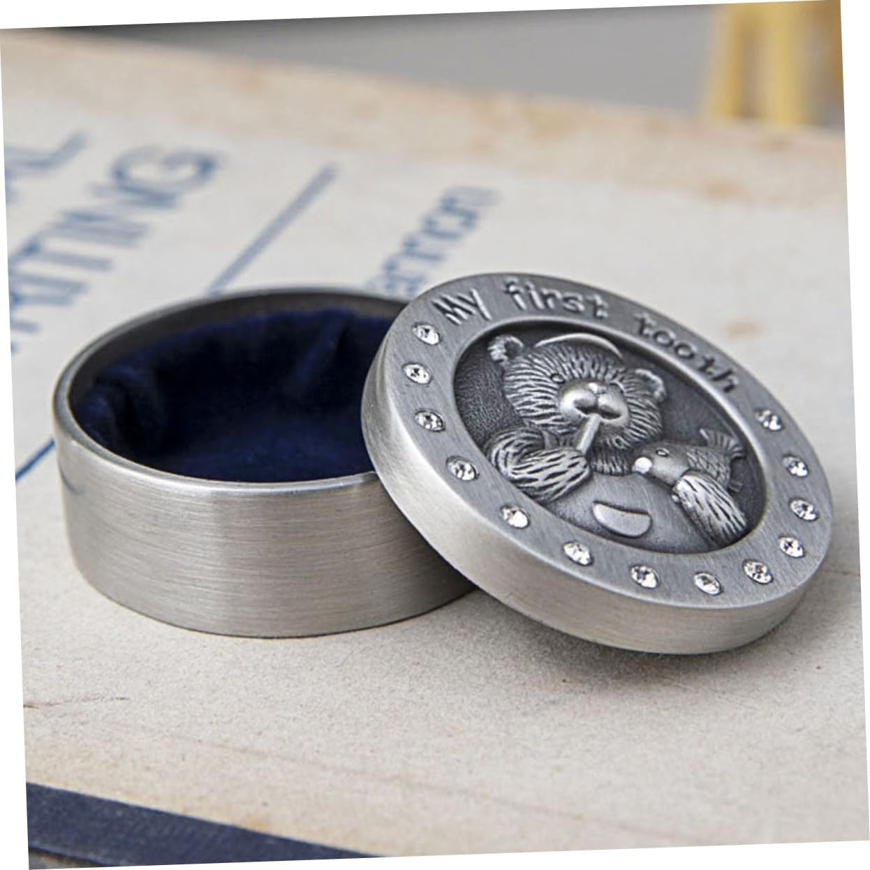 2Pcs Tooth Memorial Box Keepsake Case Metal Storage Box for First Tooth and Birth Certificate Holder image number 4