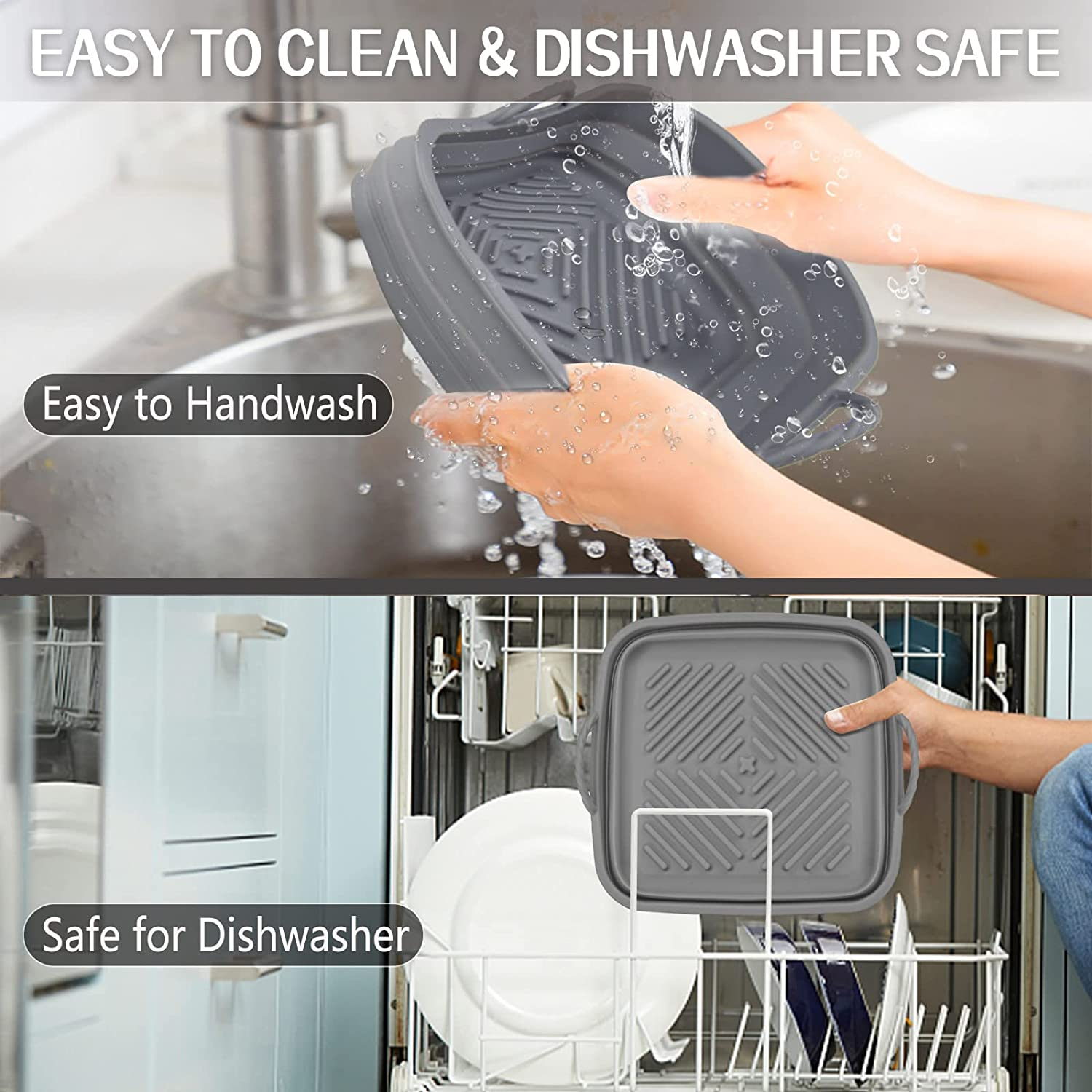 2 Pack 8.5Inch Air Fryer Silicone Liners Square Foldable, Non-Stick Air Fryer Silicone Baking Tray, Heat Resistant Air Fryer Silicone Basket for 5 to 8 QT Air Fryer Oven Microwave Accessories image number 4