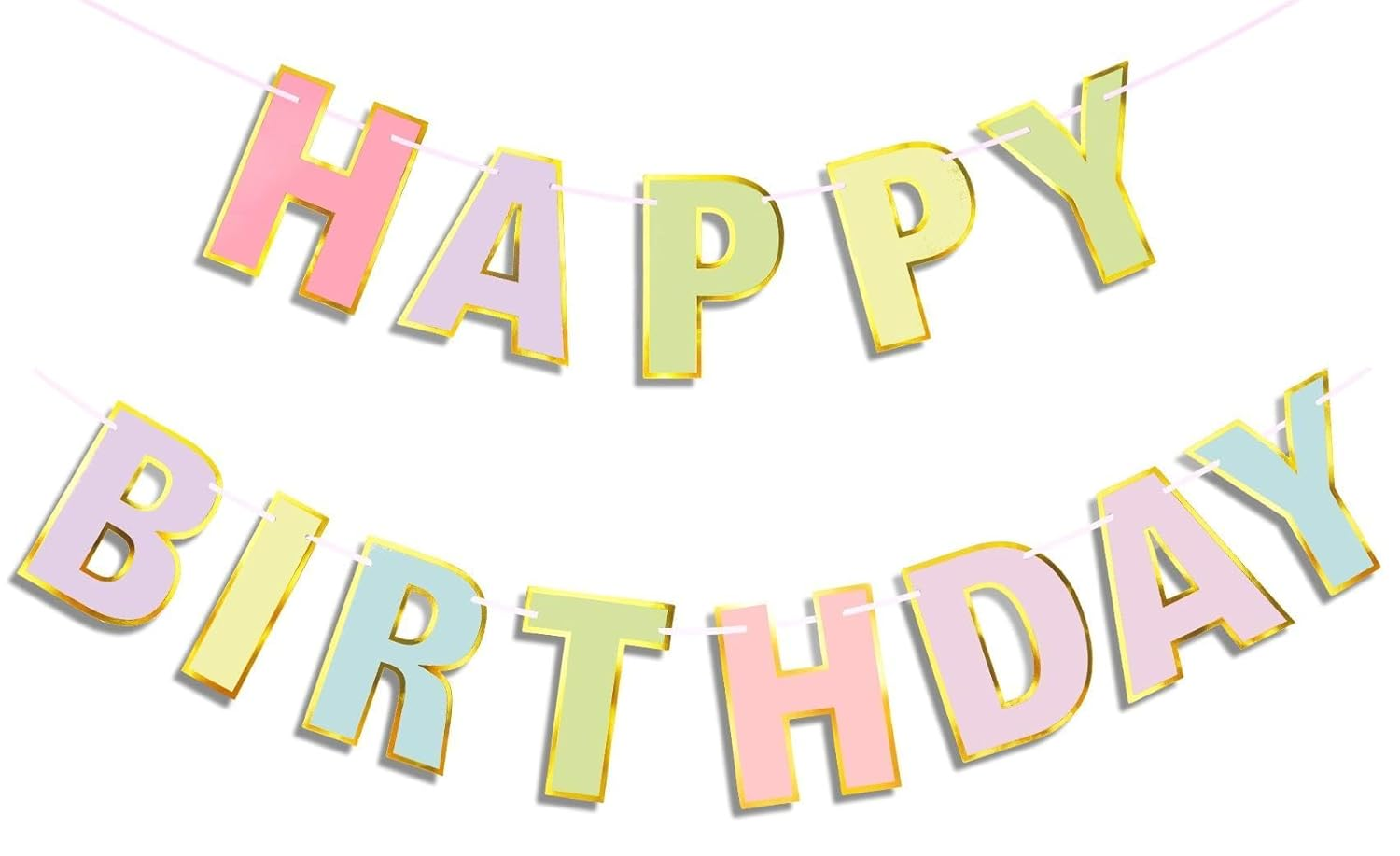 Happy Birthday Banner - 9Ft Pastel Macaron Letter Garland, Pre-Strung No Assembly Party Decor for Women, Men, Adults Celebration, Reusable Wall Hanging Backdrop for Birthday Parties & Special Events image number 3