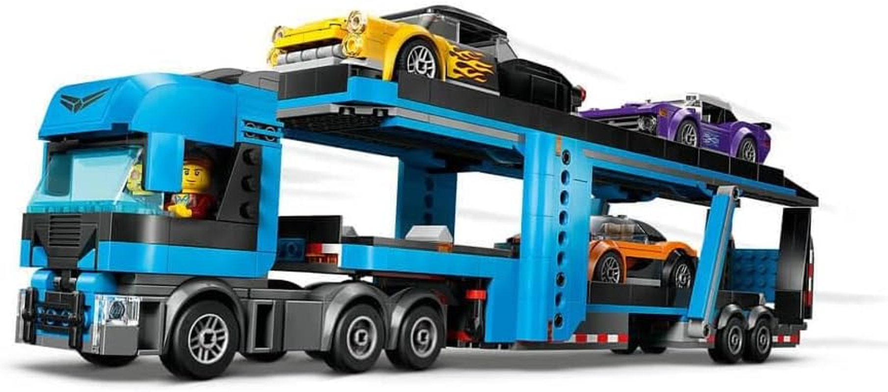 LEGO City Car Transporter Truck with Sports Cars Construction Set, 4 Vehicle Kids Toys for 7 plus Year Old Boys & Girls, STEM Building Kit with Trailer and 4 Minifigures 60408 image number 3