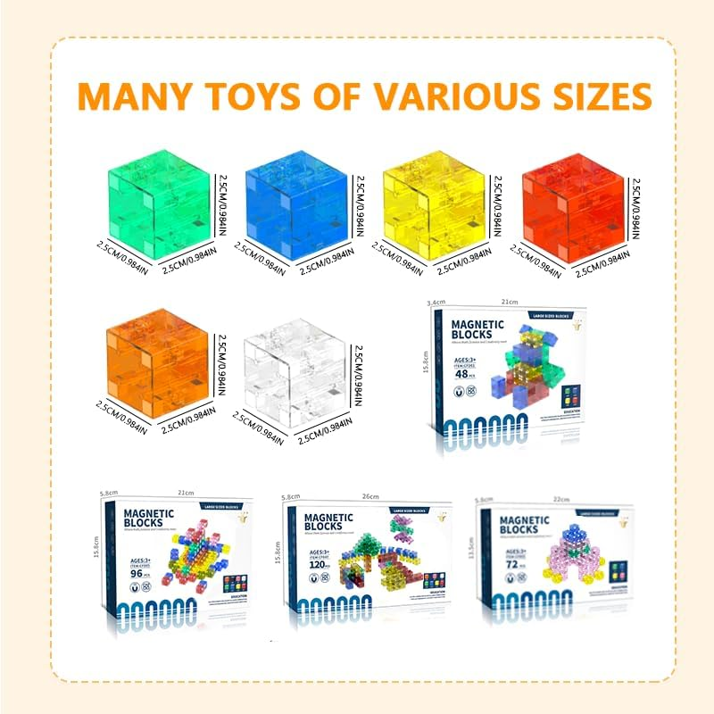 TOYVIBE 120PCS Magnetic Building Blocks - STEM Educational Toys for Ages 3+ (AU) (Colorful Transparent Magnetic Building Blocks, Pcs, 120) (120 Pcs) - 120 Pcs image number 2