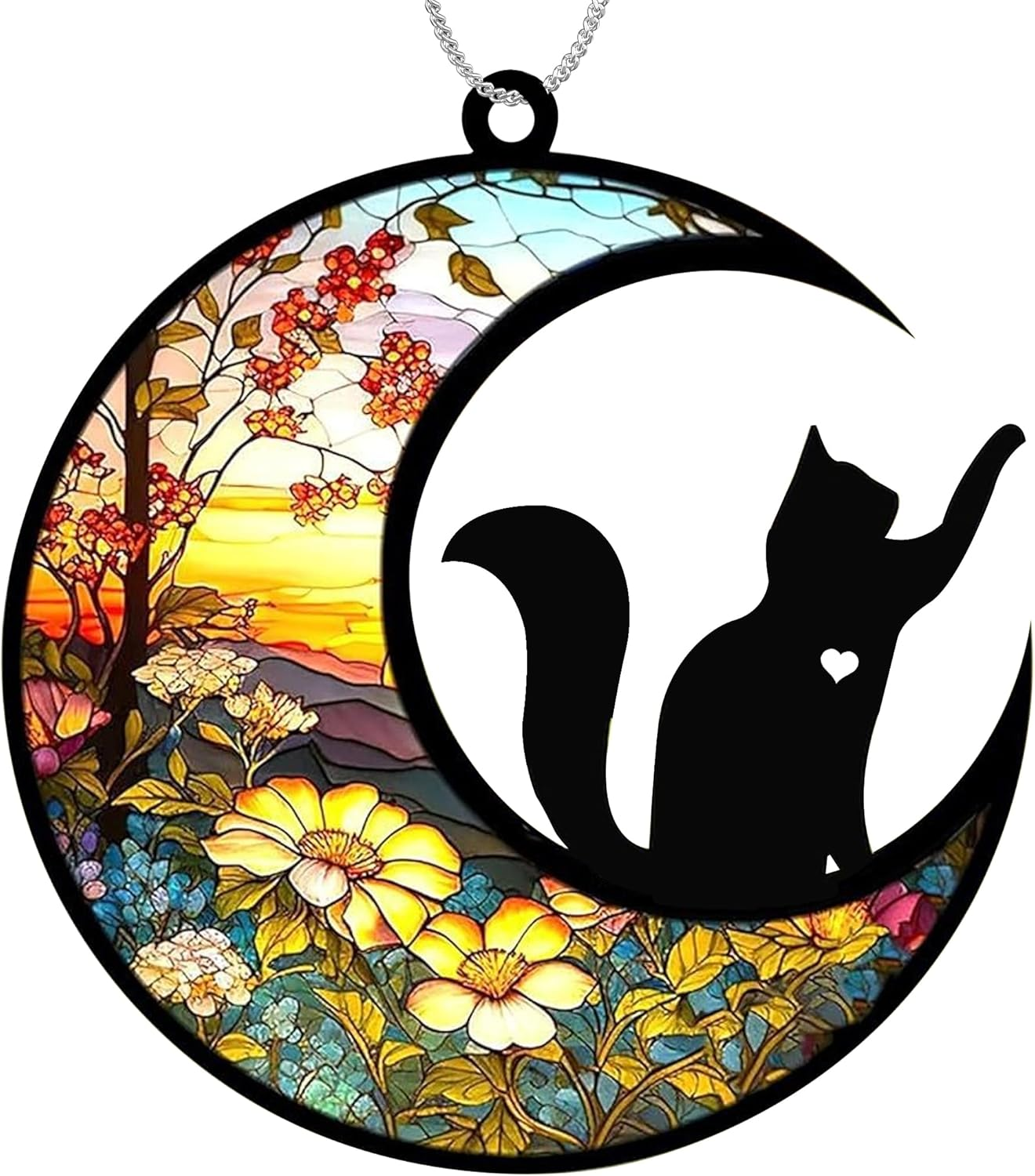 SZXYCZL Moonshaped Acrylic Window Pendant Cat Memorial Gifts for Loss of Cat Memorial Ornament Loss of Pet Sympathy Gift-At Dusk