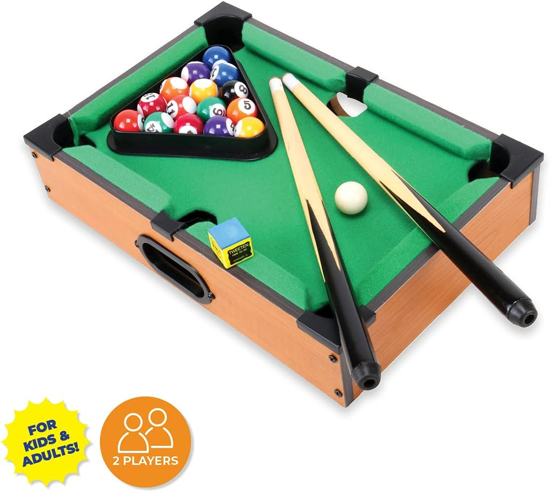 Party Central Kids Mini Pool Table Set, Compact and Portable Billiards Game for Children, Includes Balls, Cues, and Accessories, Fun Indoor Activity for Family and Friends image number 3