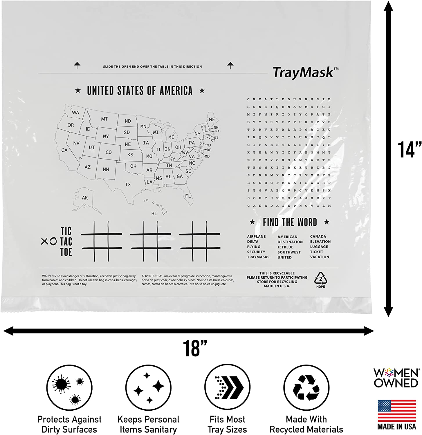 Traymask Disposable Tray Table Cover | Must Have Airplane Travel Essentials | Perfect for Toddlers, Kids and Adults Travel Accessories | Provides a Fresh/Clean Layer of Protection | 10 Pack