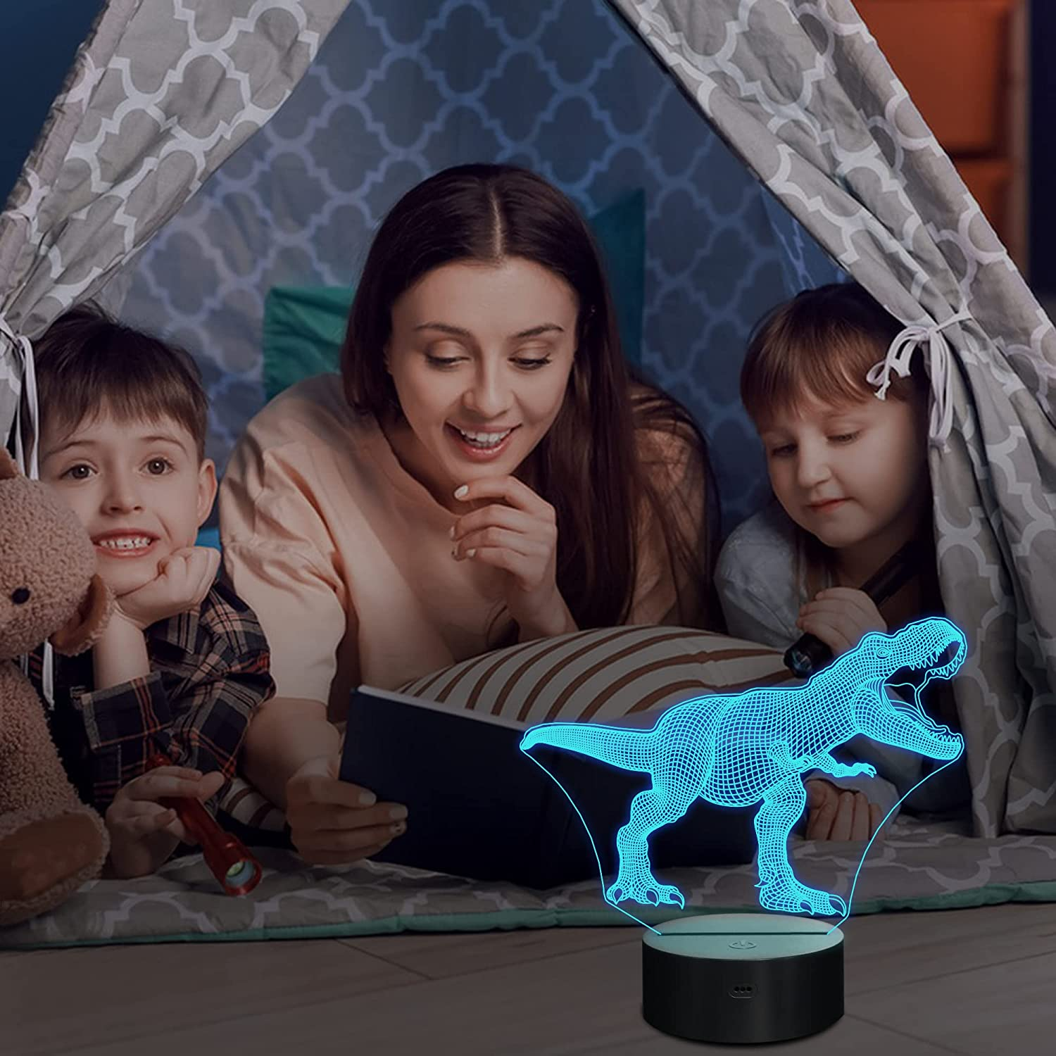 Dinosaur Night Light, Lampeez 3D T-Rex Bedside Lamp with Remote Control 16 Colors Changing Kids' Room D&eacute;cor Birthday Xmas Halloween Gifts for Child Baby Boy