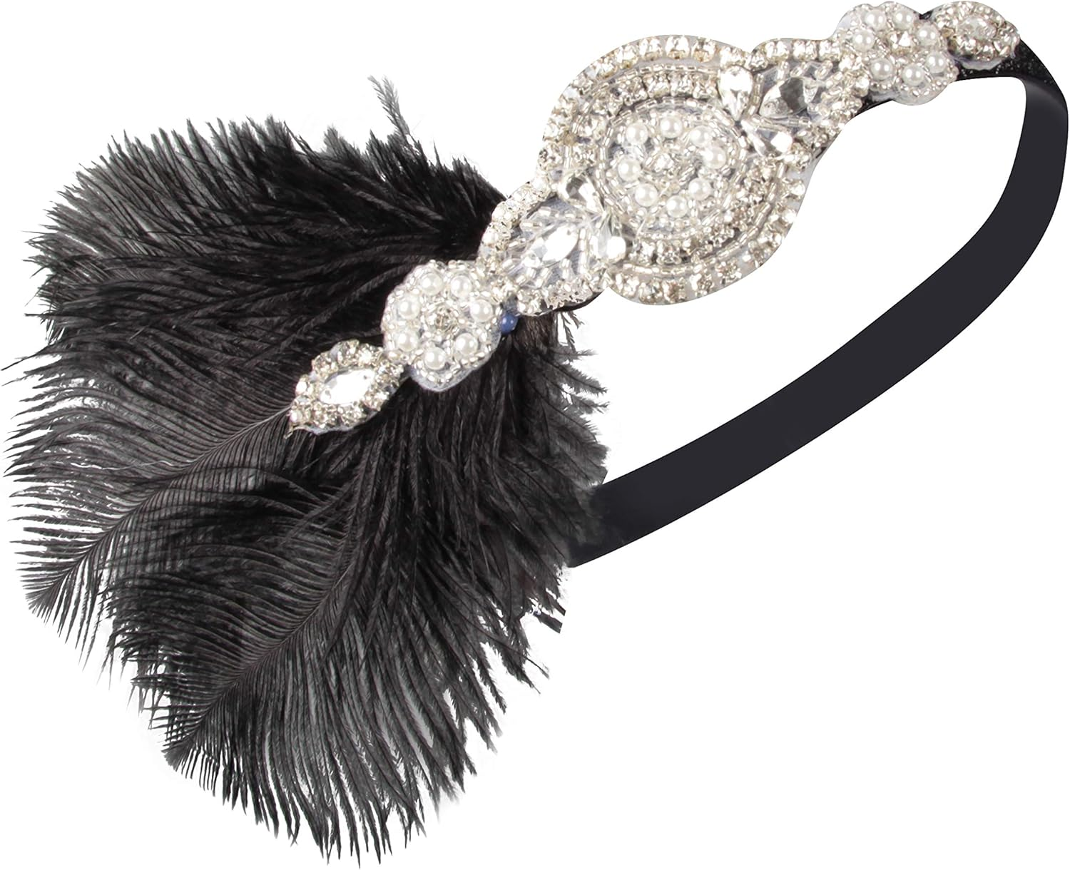 1920S Gatsby Headpiece for Women Black Feather 20S Headband for Gatsby,Vintage 1920S Flapper Hair Accessories for Lady image number 2
