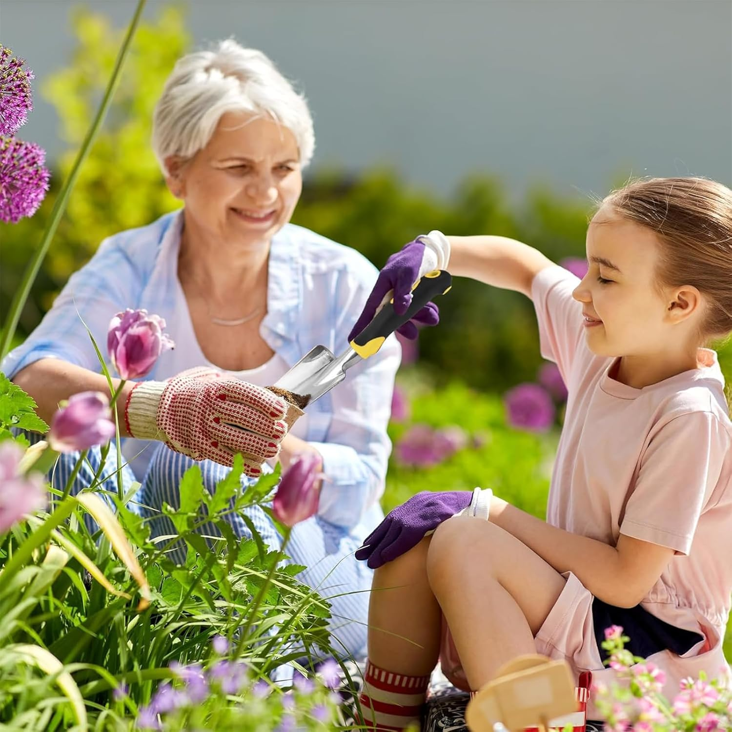 Garden Shovel Trowel, Hand Shovel Soft Rubberized Non-Slip Handle for Transplanting Weeding Moving and Smoothing Digging and Planting (Yellow) image number 4